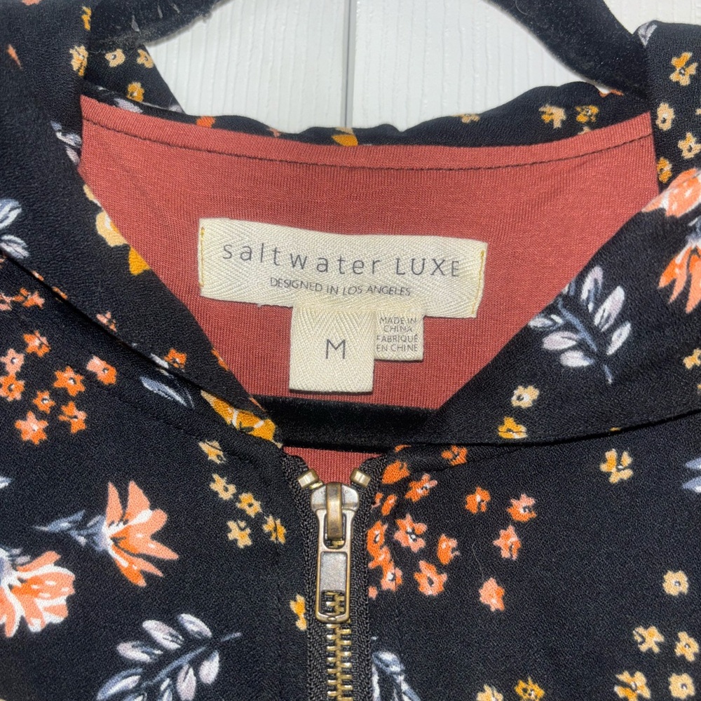 😍 Saltwater LUXE Navy and Orange Bomber Jacket with Vintage Floral Design - Picture 6 of 10